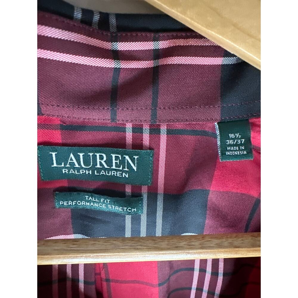 Lauren Ralph Lauren Red Black Plaid Button Down Long Sleeve Size L Dress Shirt - Picture 5 of 7